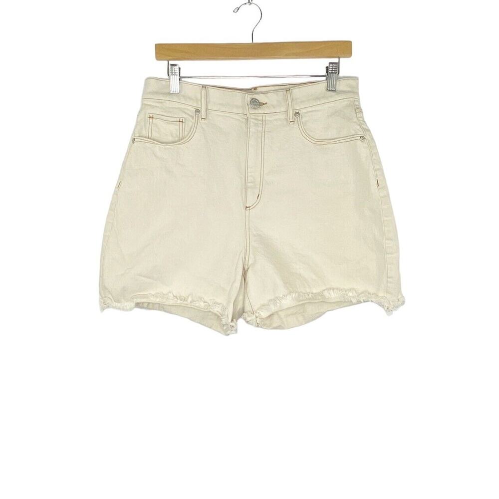 Loft Shorts Womens Size 8/29 Ivory Denim Frayed Hem Mom High-Rise Vanilla‎ Girl